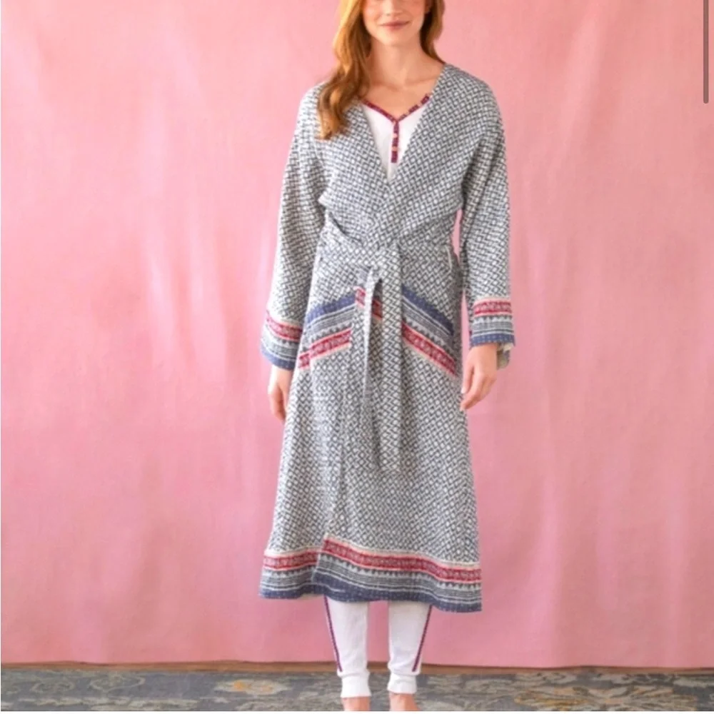 Women's Blue and Red Patterned Robe - Picture 1 of 5